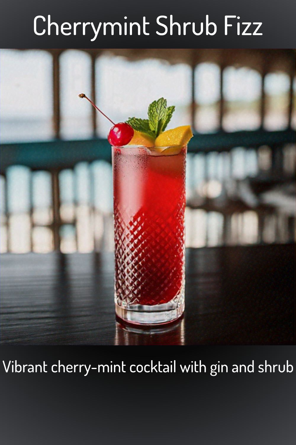 Cherrymint Shrub Fizz, Vibrant cherrymint cocktail with gin and shrub