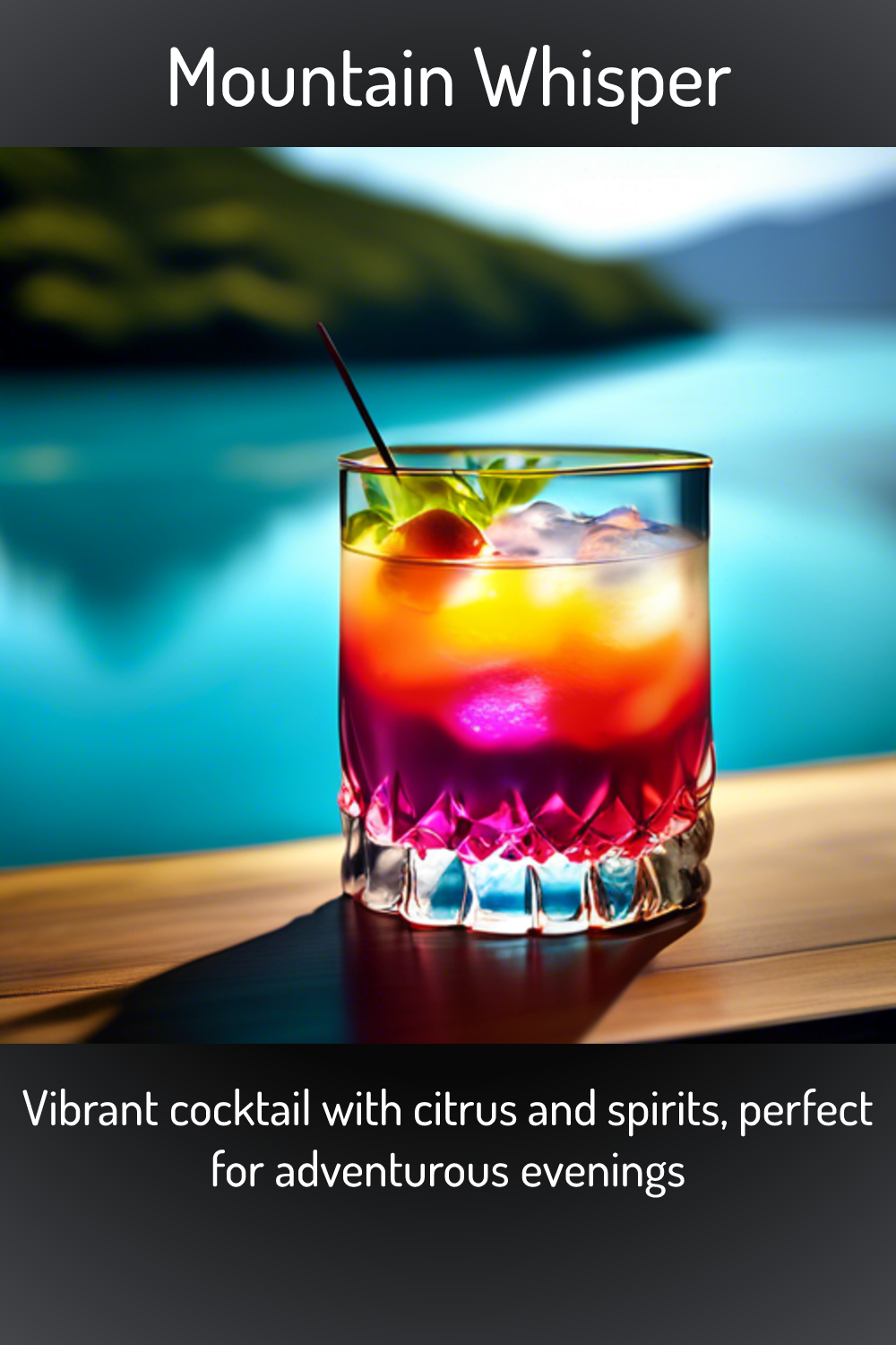 Mountain Whisper, Vibrant cocktail with citrus and spirits, perfect for