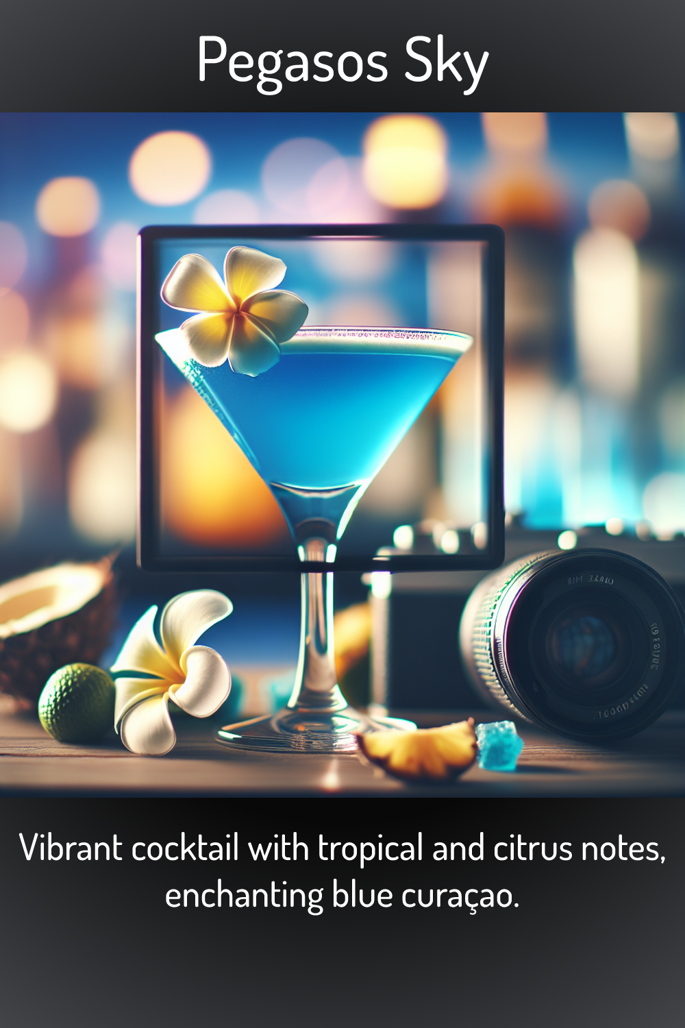 Pegasos Sky, Vibrant cocktail with tropical and citrus notes