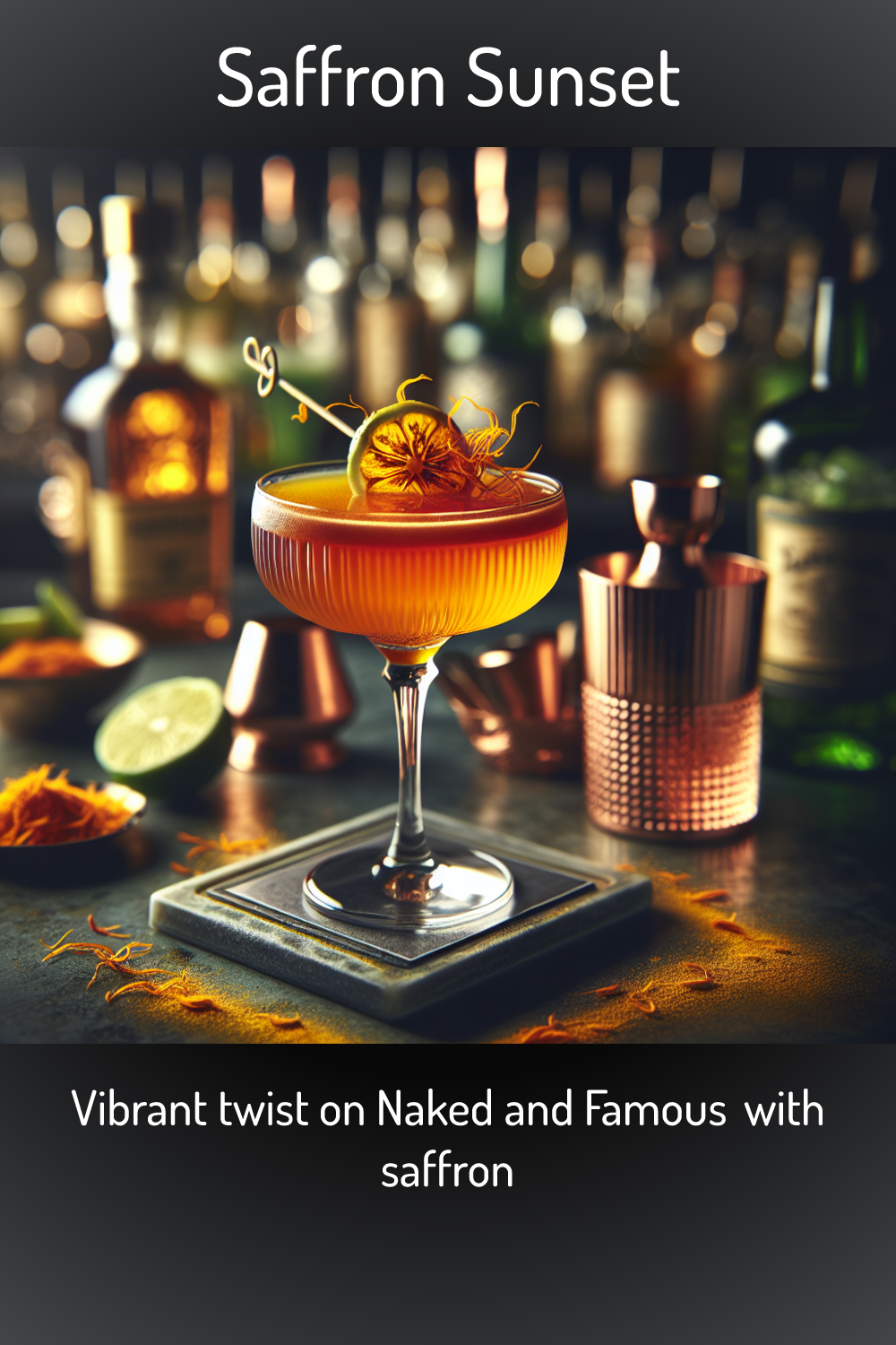 Saffron Sunset, Vibrant twist on Naked and Famous with saffron