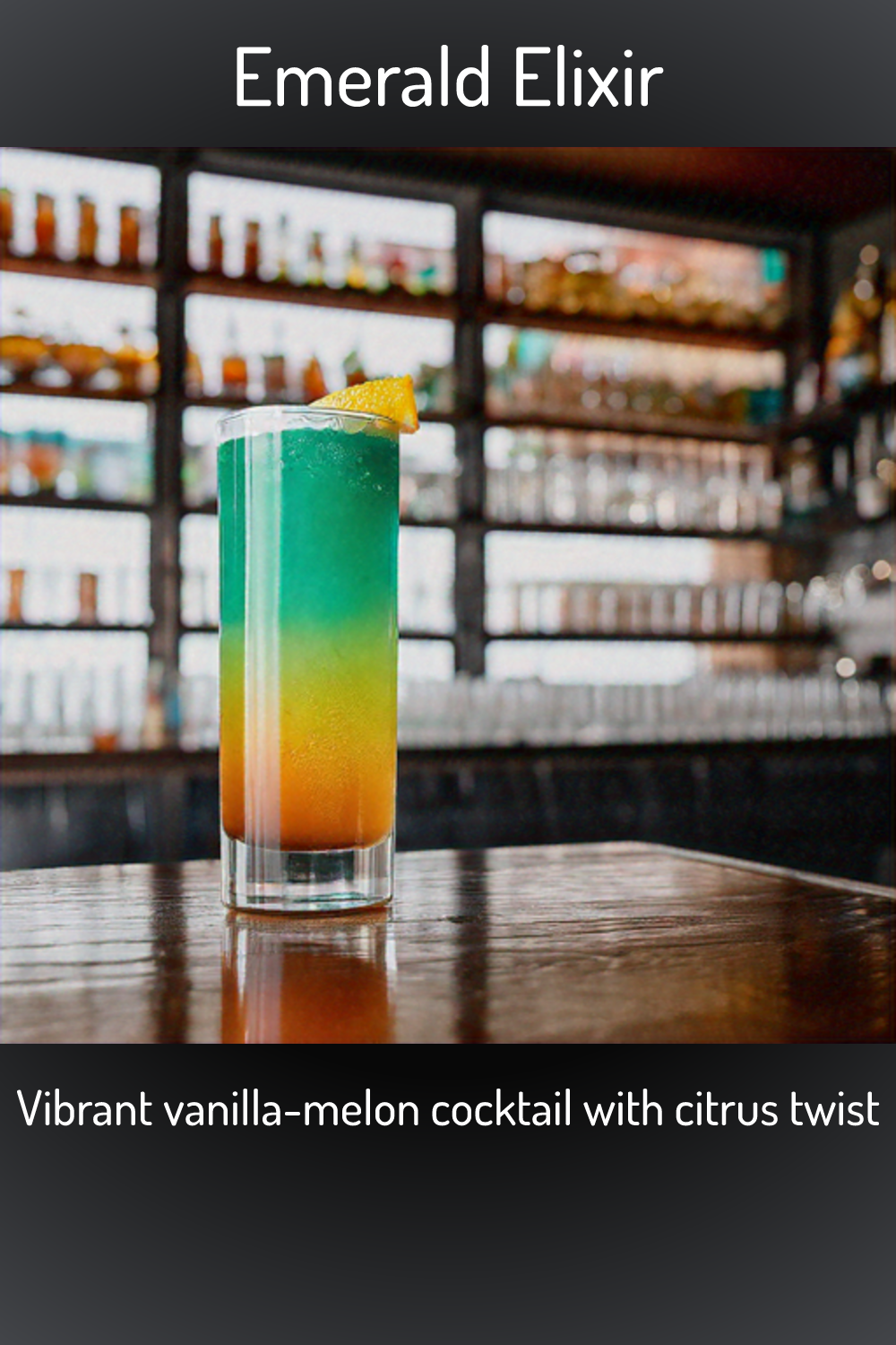 Emerald Elixir, Vibrant vanillamelon cocktail with citrus twist