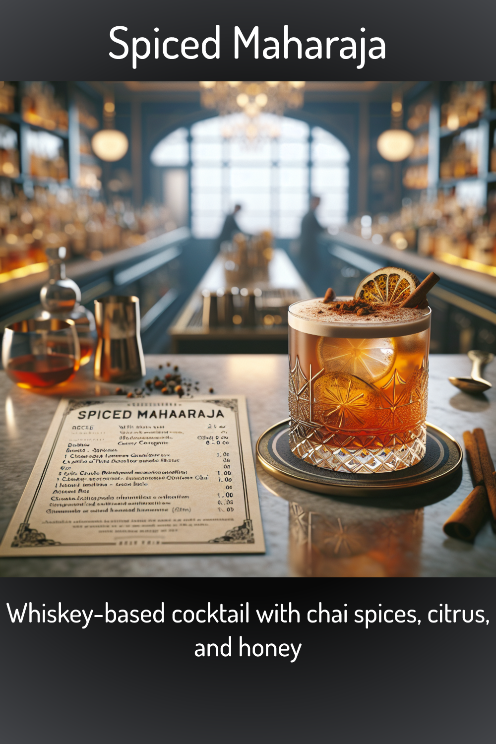 Spiced Maharaja, Whiskeybased cocktail with chai spices, citrus, and honey